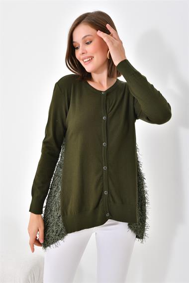 FTZ Women Kadın Pul Payet Detaylı Düğmeli Hırka  Haki 20525