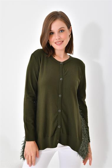 FTZ Women Kadın Pul Payet Detaylı Düğmeli Hırka  Haki 20525