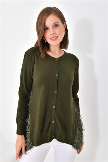 FTZ Women Kadın Pul Payet Detaylı Düğmeli Hırka  Haki 20525