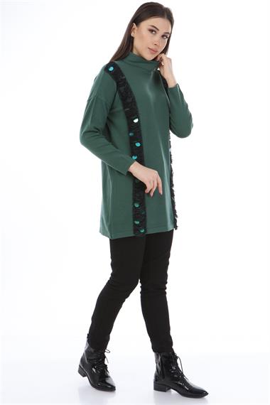 FTZ Women Kadın Pul Payet Şerit Detay Triko  Zümrüt 21-1328