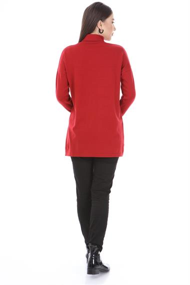 FTZ Women Kadın Pul Payet Şerit Detay Triko  Kırmızı 21-1328