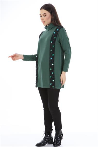 FTZ Women Kadın Pul Payet Şerit Detay Triko  Zümrüt 21-1328