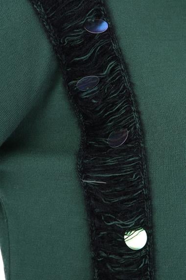 FTZ Women Kadın Pul Payet Şerit Detay Triko  Zümrüt 21-1328