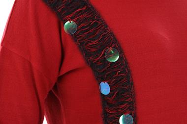 FTZ Women Kadın Pul Payet Şerit Detay Triko  Kırmızı 21-1328