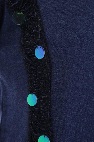 FTZ Women Kadın Pul Payet Şerit Detay Triko  İndigo 21-1328