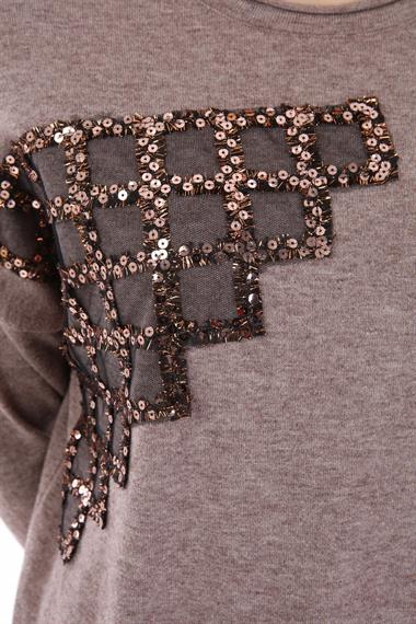 FTZ Women Kadın Pul Payet Triko  Beige 21-1320