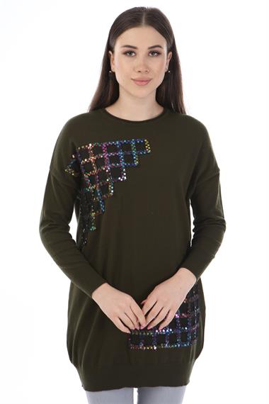 FTZ Women Kadın Pul Payet Triko  Haki 21-1320