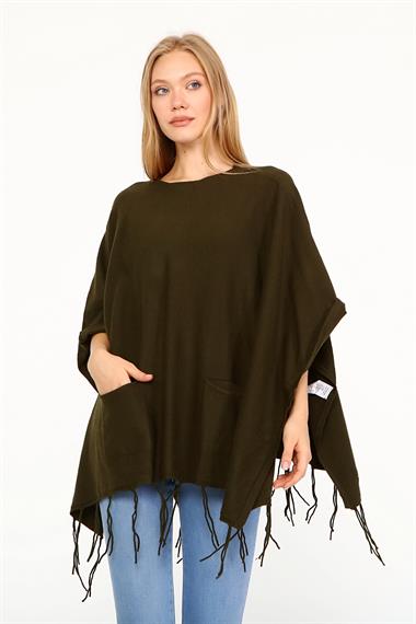 FTZ Women Kadın Püskül Detay Panço  Haki 20-233