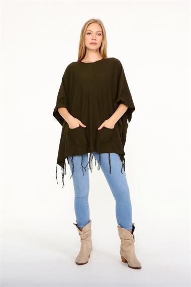 FTZ Women Kadın Püskül Detay Panço  Haki 20-233