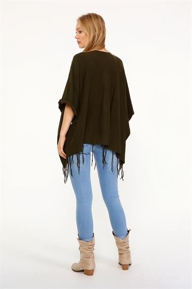 FTZ Women Kadın Püskül Detay Panço  Haki 20-233