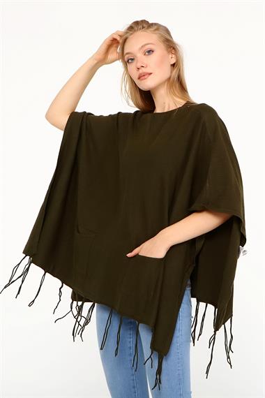 FTZ Women Kadın Püskül Detay Panço  Haki 20-233