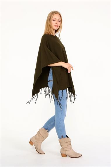 FTZ Women Kadın Püskül Detay Panço  Haki 20-233