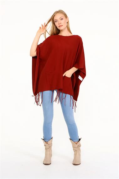 FTZ Women Kadın Püskül Detay Panço  Kiremit 20-233