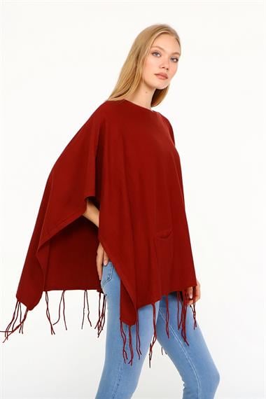 FTZ Women Kadın Püskül Detay Panço  Kiremit 20-233