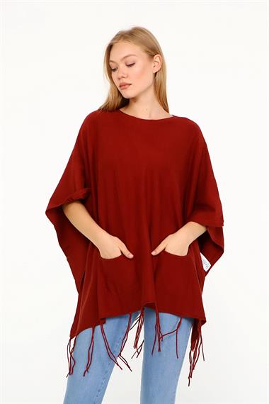 FTZ Women Kadın Püskül Detay Panço  Kiremit 20-233