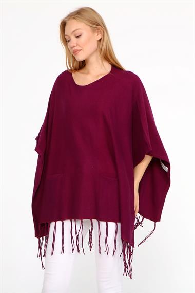 FTZ Women Kadın Püskül Detay Panço  Mürdüm 20-233