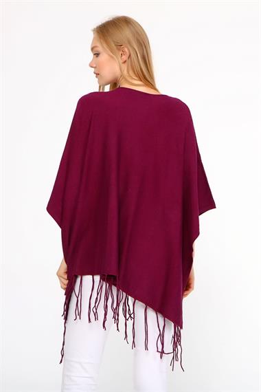 FTZ Women Kadın Püskül Detay Panço  Mürdüm 20-233