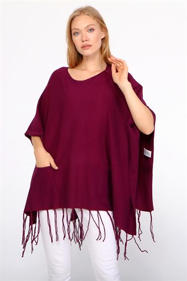 FTZ Women Kadın Püskül Detay Panço  Mürdüm 20-233