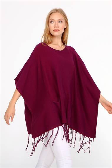 FTZ Women Kadın Püskül Detay Panço  Mürdüm 20-233