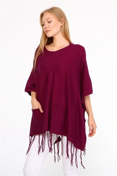 FTZ Women Kadın Püskül Detay Panço  Mürdüm 20-233