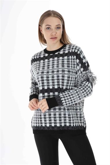 FTZ Women Kadın Püskül Detaylı Triko  Siyah 21-1334