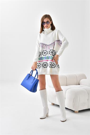 FTZ Women Kadın Püskül Detaylı Tunik  Kemik 20107