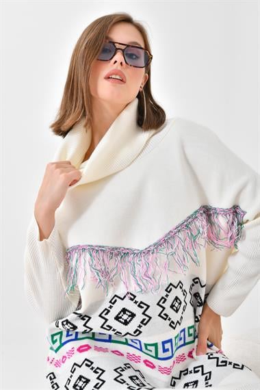 FTZ Women Kadın Püskül Detaylı Tunik  Kemik 20107