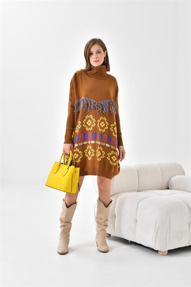 FTZ Women Kadın Püskül Detaylı Tunik  Taba 20107