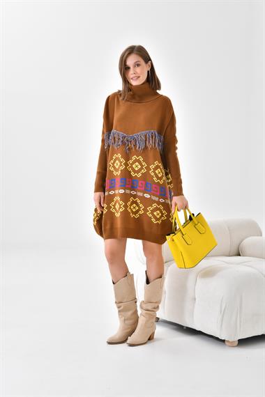 FTZ Women Kadın Püskül Detaylı Tunik  Taba 20107