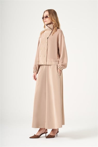 FTZ Women Kadın Rahat Kalıp Etekli Takım  Camel 31545