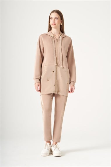 FTZ Women Kadın Rahat Kalıp Halka Detay Modal Takım  Camel 31529