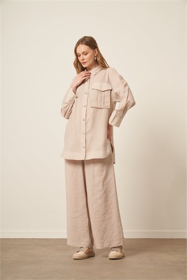FTZ Women Kadın Rahat Kalıp Modal Cepli Takım  Beige 30717