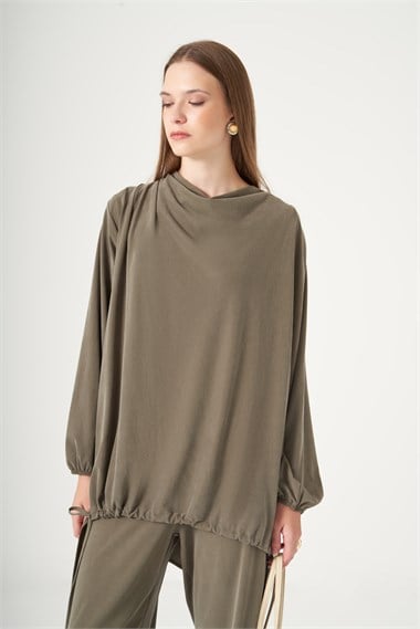 FTZ Women Kadın Rahat Kalıp Pike Kupra Pantolonlu Takım  Haki 31537