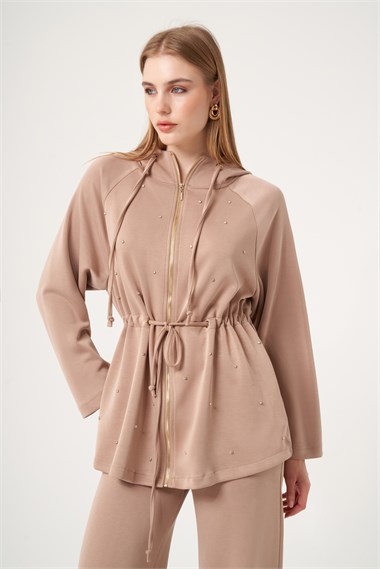 FTZ Women Kadın Rahat Kalıp Taş Baskılı Takım  Camel 31525