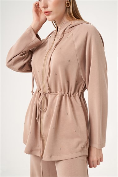 FTZ Women Kadın Rahat Kalıp Taş Baskılı Takım  Camel 31525