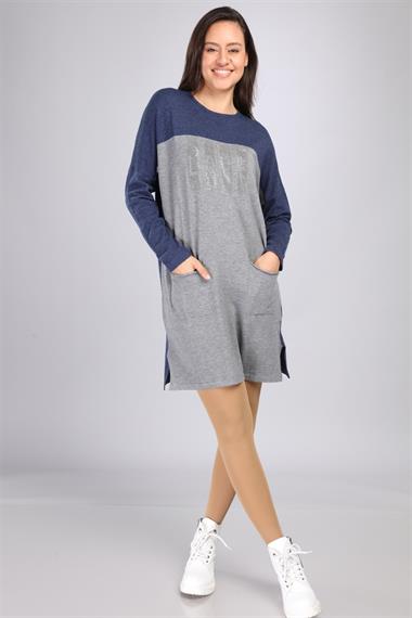 FTZ Women Kadın Renk Geçişli Uzun Tunik  İndigo 21-1144