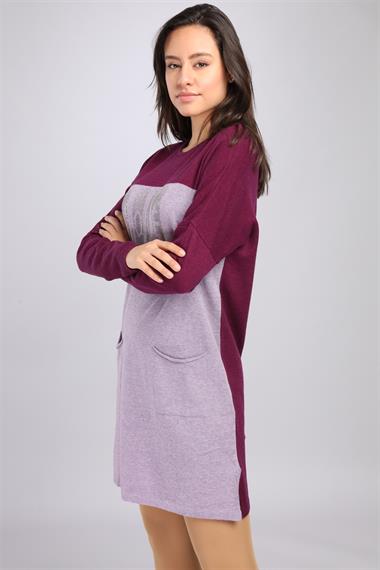 FTZ Women Kadın Renk Geçişli Uzun Tunik  Mürdüm 21-1144