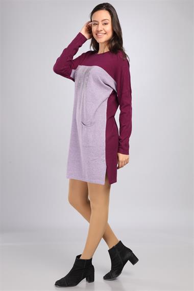 FTZ Women Kadın Renk Geçişli Uzun Tunik  Mürdüm 21-1144