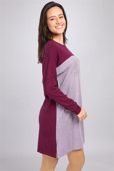 FTZ Women Kadın Renk Geçişli Uzun Tunik  Mürdüm 21-1144