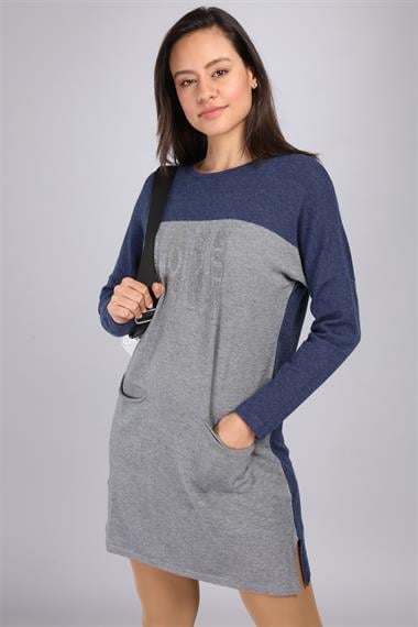 FTZ Women Kadın Renk Geçişli Uzun Tunik  İndigo 21-1144