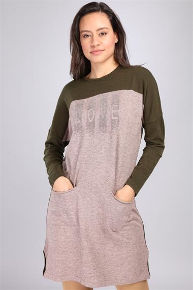 FTZ Women Kadın Renk Geçişli Uzun Tunik  Haki 21-1144