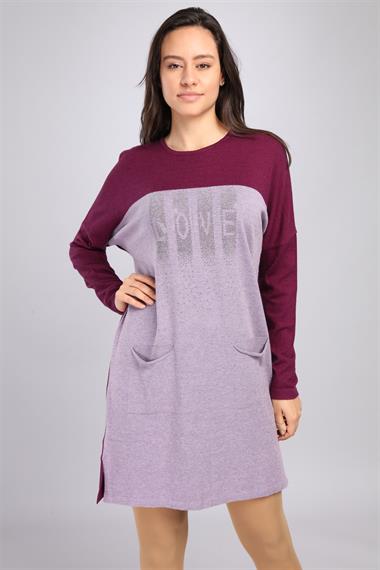FTZ Women Kadın Renk Geçişli Uzun Tunik  Mürdüm 21-1144