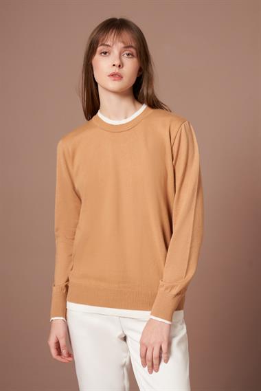 FTZ Women Kadın Ribana Detaylı Kazak  Bisküvi 25290