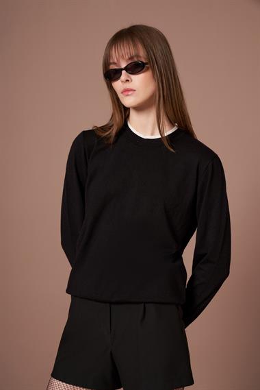 FTZ Women Kadın Ribana Detaylı Kazak  Siyah 25290