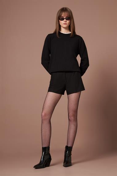 FTZ Women Kadın Ribana Detaylı Kazak  Siyah 25290