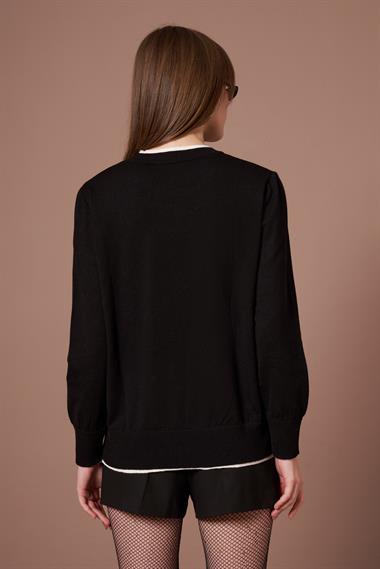 FTZ Women Kadın Ribana Detaylı Kazak  Siyah 25290