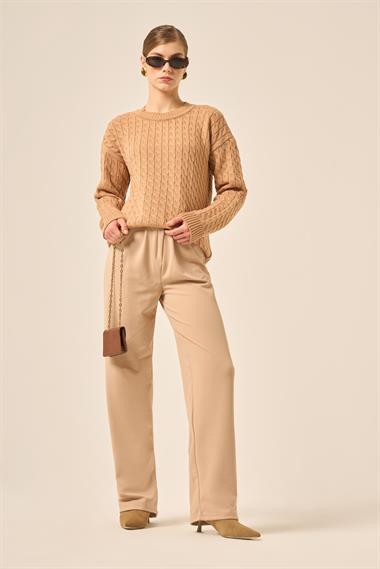 FTZ Women Kadın Saç Örgü Kazak  Bisküvi 20882