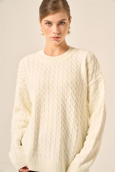 FTZ Women Kadın Saç Örgü Kazak  Ekru 20882