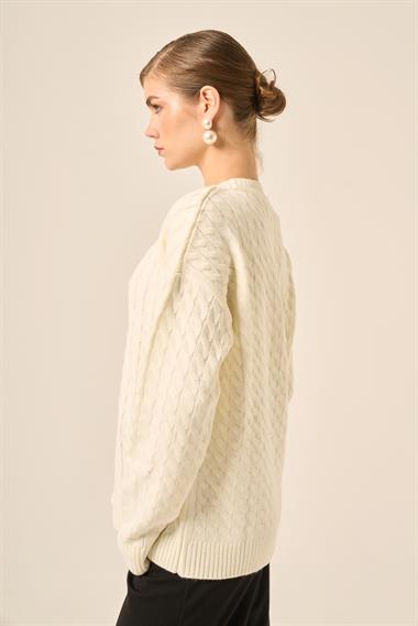 FTZ Women Kadın Saç Örgü Kazak  Ekru 20882