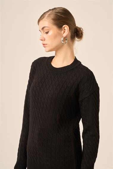 FTZ Women Kadın Saç Örgü Kazak  Siyah 20882